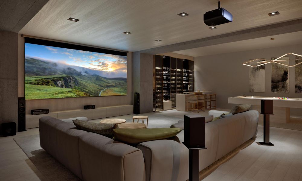 Sony ES tv mounted on stone wall