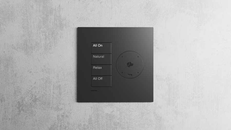 A Lutron and Josh.ai lighting system wall panel