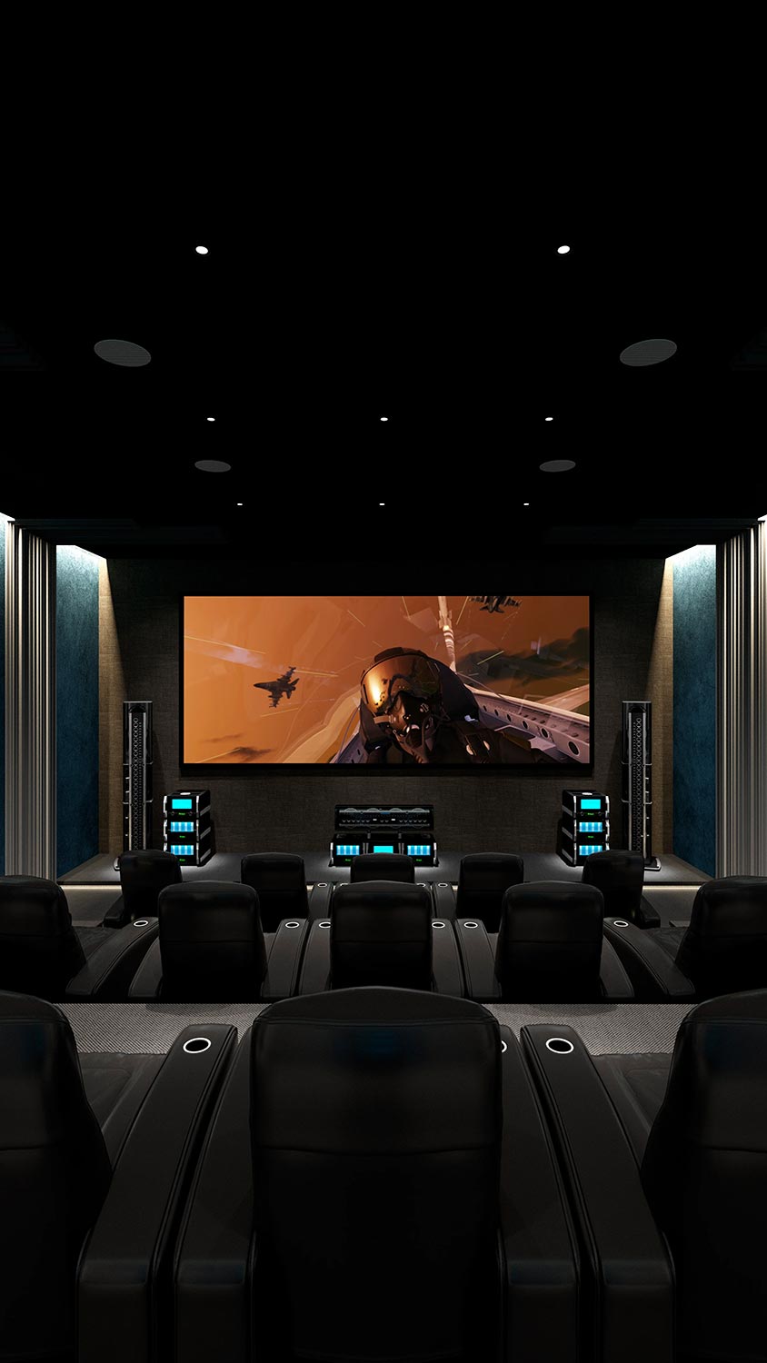 Luxury home cinema with multiple leather recliners