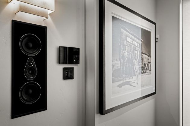Eyehear Showroom with Smart Home automation control panels and in-wall speakers