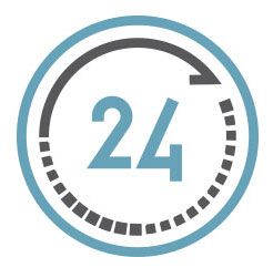 icon of 24 hours and spinning arrows around it