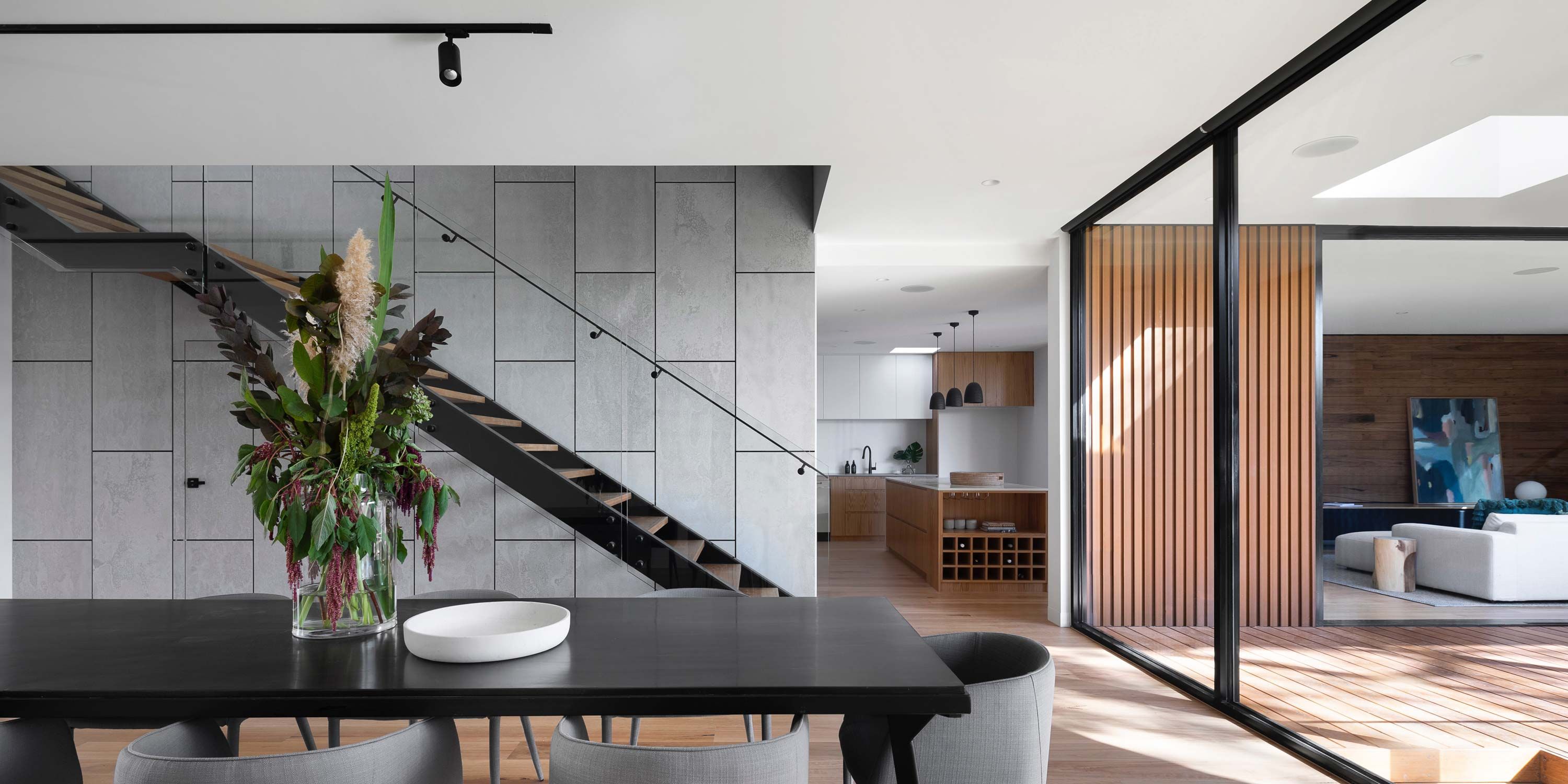 dining room with Lutron technology and shading