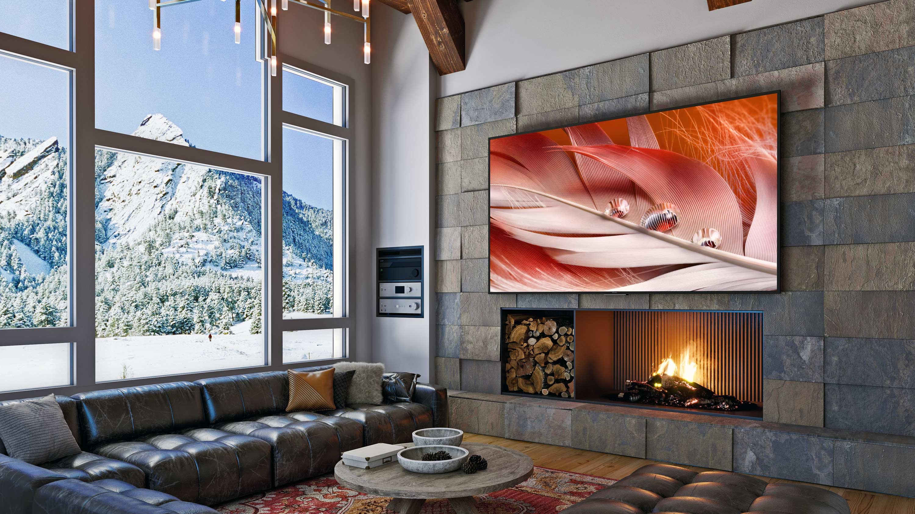 sony interface on television mounted in living room
