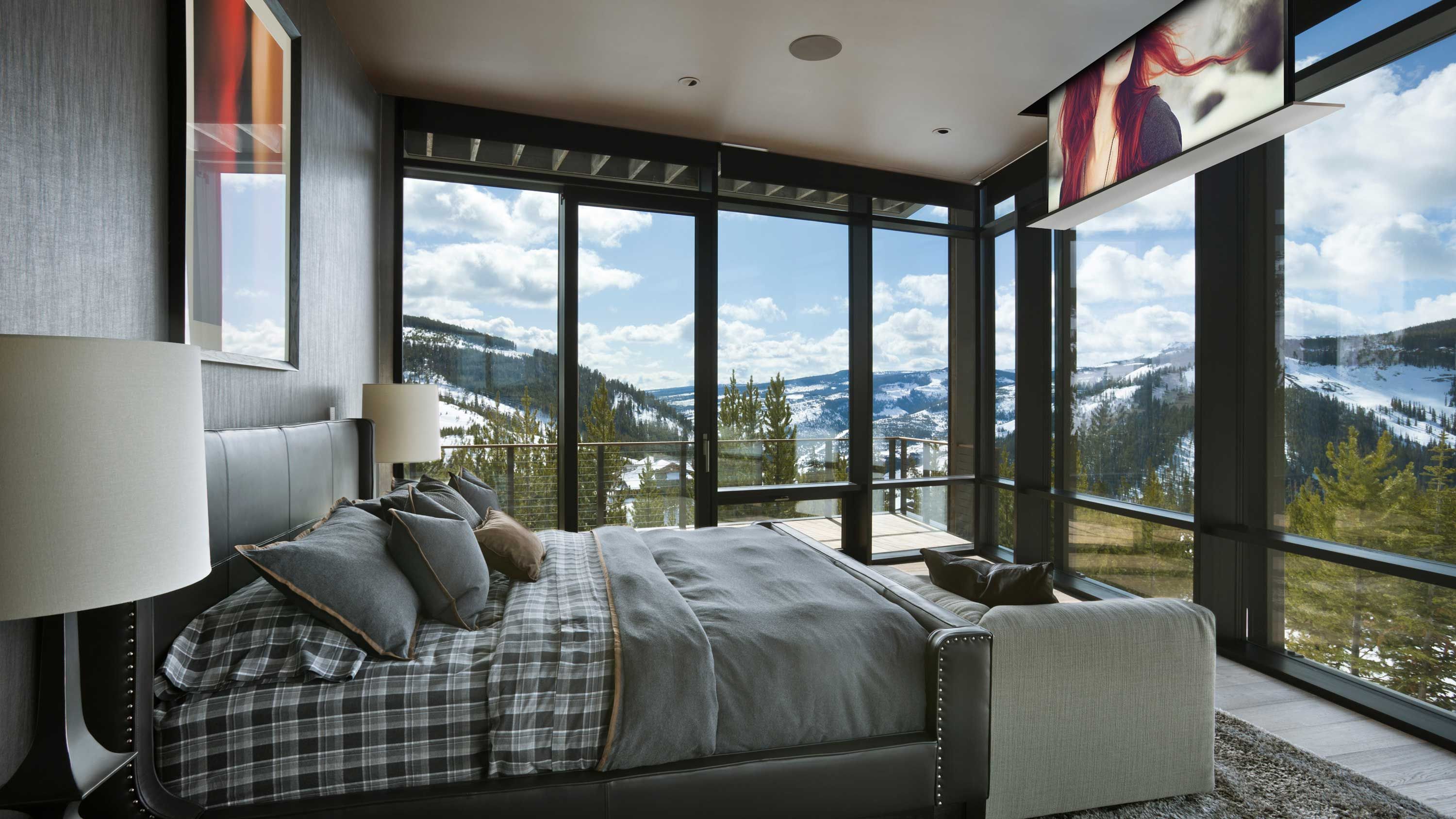 mountain views from bedroom with pine trees, nexus 21